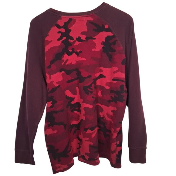 Polo Ralph Lauren Thermal Shirt Men 2XL Maroon Red Camo Camouflage Raglan - Picture 2 of 11